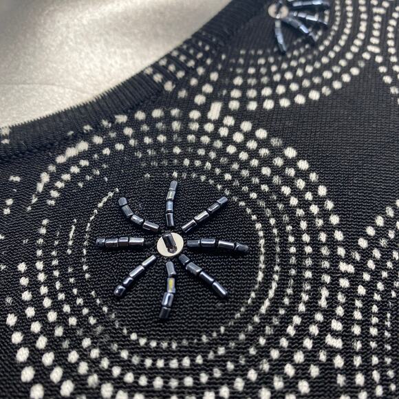 Pierri NY Black & White Beaded Cardigan Size M Button Close Sweater Medium - Picture 9 of 12